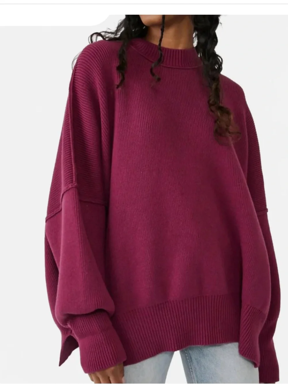 Free People Easy Street Tunic Sweater Burgundy